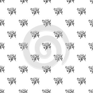 Doodle simple vector seamless pattern of hand-drawn peonies. Seamless pattern of hand-drawn peonies. Isolated on white background