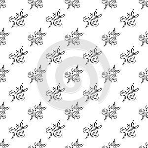 Doodle simple vector seamless pattern of hand-drawn peonies. Seamless pattern of hand-drawn peonies. Isolated on white background