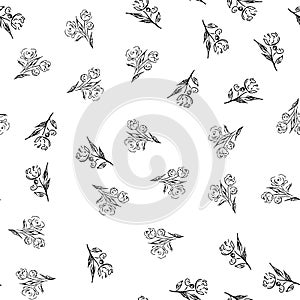 Doodle simple vector seamless pattern of hand-drawn peonies. Seamless random pattern of hand-drawn peonies. Isolated on white