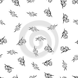 Doodle simple vector seamless pattern of hand-drawn peonies. Seamless random pattern of hand-drawn peonies. Isolated on white