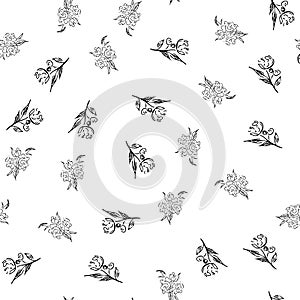 Doodle simple vector seamless pattern of hand-drawn peonies. Seamless random pattern of hand-drawn peonies. Isolated on white