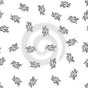 Doodle simple vector seamless pattern of hand-drawn peonies. Seamless random pattern of hand-drawn peonies. Isolated on white