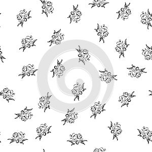 Doodle simple vector seamless pattern of hand-drawn peonies. Seamless random pattern of hand-drawn peonies. Isolated on white