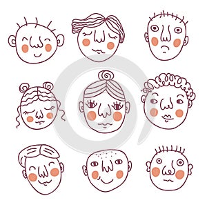 Doodle sketch collection with people faces. Perfect for T-shirt, poster and print. Hand drawn vector illustration