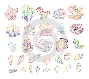 Doodle sketch colored crystals. Collection of minerals photo