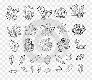 Doodle sketch crystals. Collection of minerals photo
