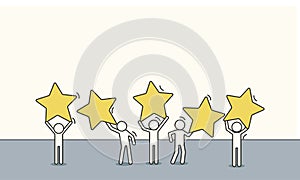 Doodle sketch customer review five star people rating feedback. Business concept satisfaction illustration service flat person.