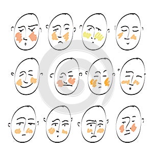 Doodle sketch drawing set of icons. Human's emotions. Elements for design.