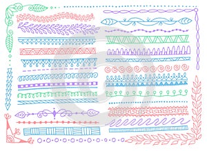 Doodle sketch hand drawn line borders, underline pencil strokes, drawing dividers