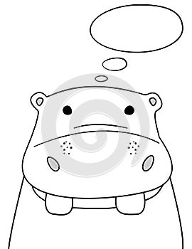 Doodle sketch Hippo with thought cloud vector illustration.Cartoon hippopotamus with thinking bubble. Wild mammal animal behemoth photo