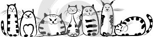 Doodle sketch line art animal cats kitten characters hand drawn isolated set. Modern simple line outline style.