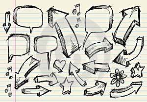 Doodle Sketch Speech Bubble Arrow Vector set
