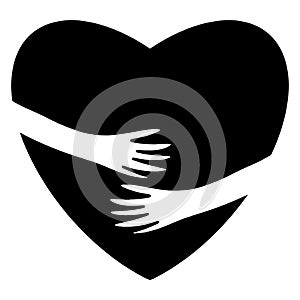 Doodle sketch style of heart with hand hug gesture vector illustration for concept design