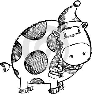 Doodle Sketchy Christmas Cow
