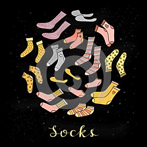 Doodle socks in circle.