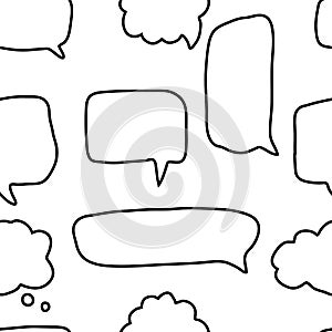 Doodle speech bubbles shapes seamless pattern on white background