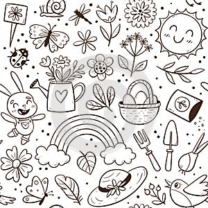 Doodle spring elements seamless pattern