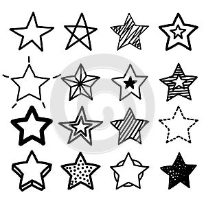 Doodle star. Hand drawn scribble sketch icons. Vector grunge line handdrawn stars