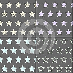 Doodle stars seamless pattern collection. Hand drawn set