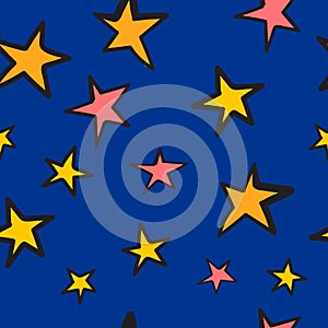 Doodle stars seamless pattern