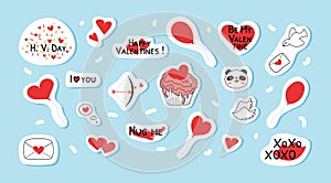 Doodle stickers for valentines day vector illustration