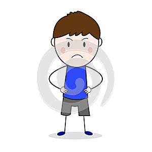 Doodle Stickman Frown Face Standing With Akimbo Pose Cartoon Vector