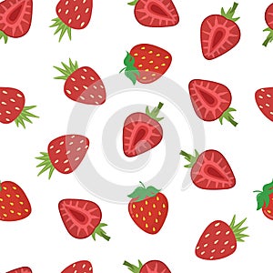 Doodle strawberry seamless pattern. Fresh fruit background in cartoon style