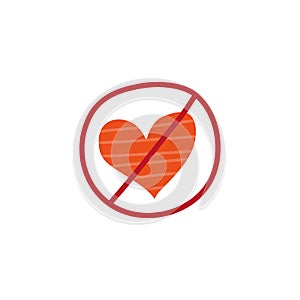 Doodle strikethrough heart icon.