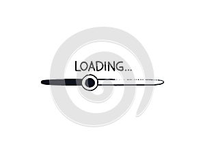 Doodle strip loading bar with round slider isolated. Oval Hand-drawn progress bar. Black on white Vector illustration of