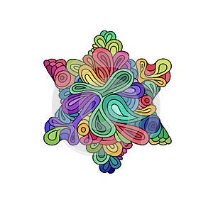 Doodle style colorful hexagram illustration. Colorful zentangle hexagram sketch. Hexagram tattoo sketch. Ethnic wavy six points st photo