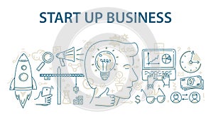 Doodle style design concept of start up business.
