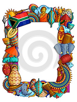 Doodle style frame of colorful African culture