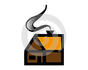 Doodle style house vector illustration with smoking coming from chimney