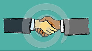 Doodle style illustration of hand shake. Hand drawn doodle vector illustration.