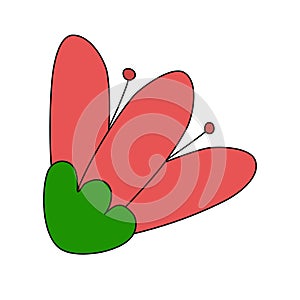 Doodle style red tulip flower head, spring design element, vector