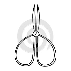 Doodle style scissors with big handles, doodle style flat vector outline for coloring book