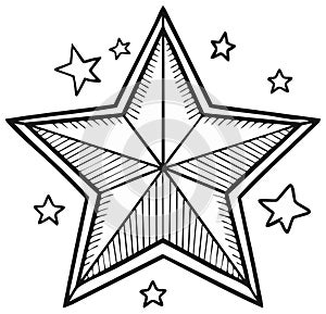 Doodle Style Star Shapes with Line Fill Pattern and Bold Outline Hand Drawn