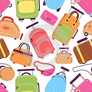 Doodle suitcases. Travel suitcase, luggage bags. Colorful female bag, vacation accessories. Cabin size baggage, tourism