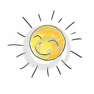 Doodle sun isolated on white background