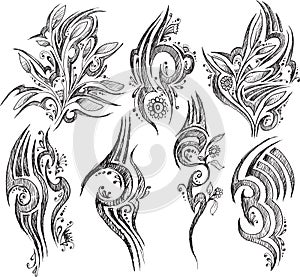 Doodle Tattoo symbols isolated Vector