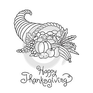 Doodle Thanksgiving Cornucopia Freehand Vector photo