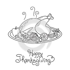 Doodle Thanksgiving Turkey Meal Freehand Vector