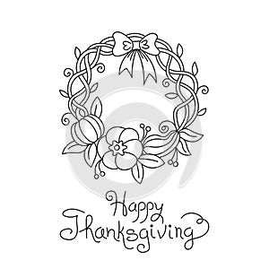 Doodle Thanksgiving Wreath Freehand Vector Drawing