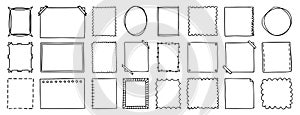 Doodle thin line frame geometric rectangle and square border set. abstract empty line shapes hand drawn style frames.