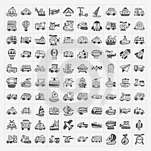 Doodle transport icons set photo