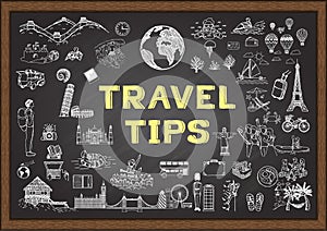 Doodle about Travel tips on chalkboard photo