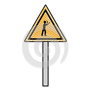 Doodle triangle caution emblem and laborer with hammer