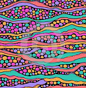 Doodle trippy psychedelic pattern. Abstract background with circles and waves. Zendoodle organic texture. Vector illustration