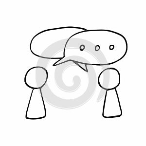 Doodle two buble speech icon. Teamwork dialogue. Two people talk icon