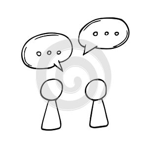 Doodle two buble speech icon. Teamwork dialogue. Two people talk icon